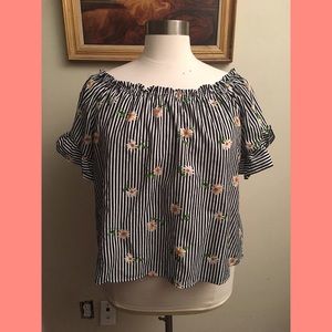 Striped with floral print crop